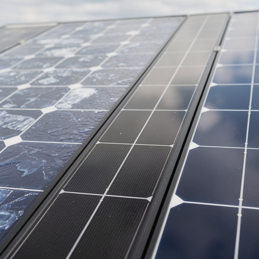 Gros plan sur différents types de panneaux solaires photovoltaïques